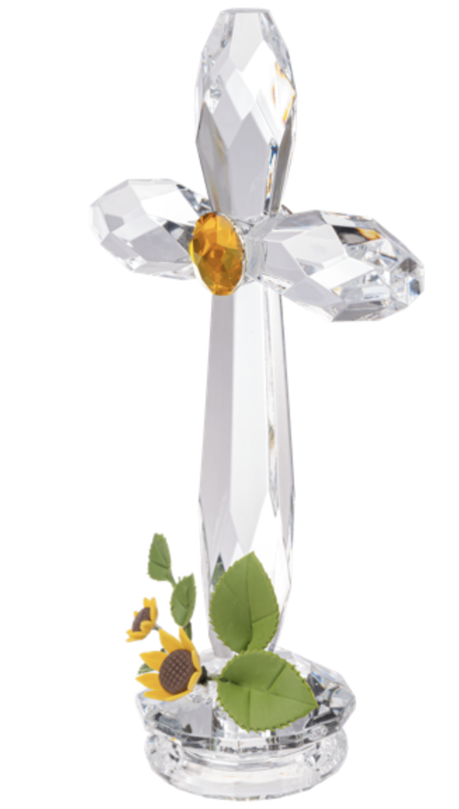 Ganz Acrylic Standing Floral Cross With Sunflowers, 7.5"