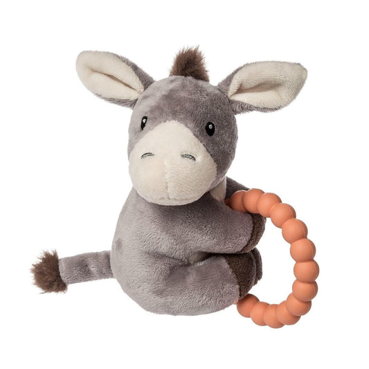 Mary Meyer Soft Baby Rattle with Soothing Teether Ring, 6", Dusty Donkey