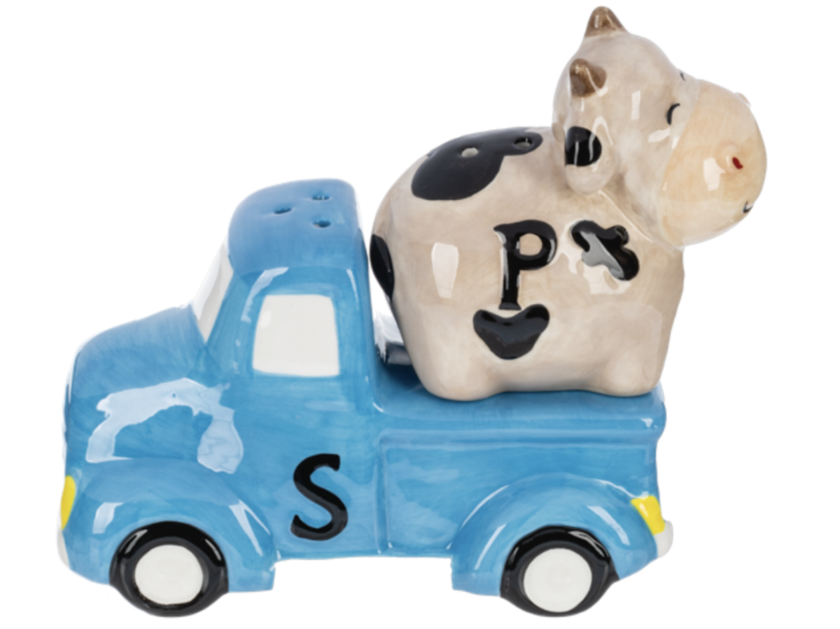 Ganz Bless This Farm Stacking Salt/Pepper Shaker Set, Cow & Red Truck