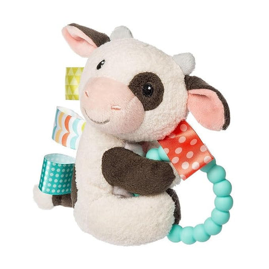 Taggies Soft Baby Rattle with Teether Ring and Sensory Tags, 6", Buttercup Cow
