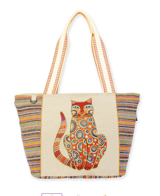 Sun'N'Sand Teal Tabby Rainbow Stripes Shoulder Tote, 17'' x 5.5'' x 11.5''