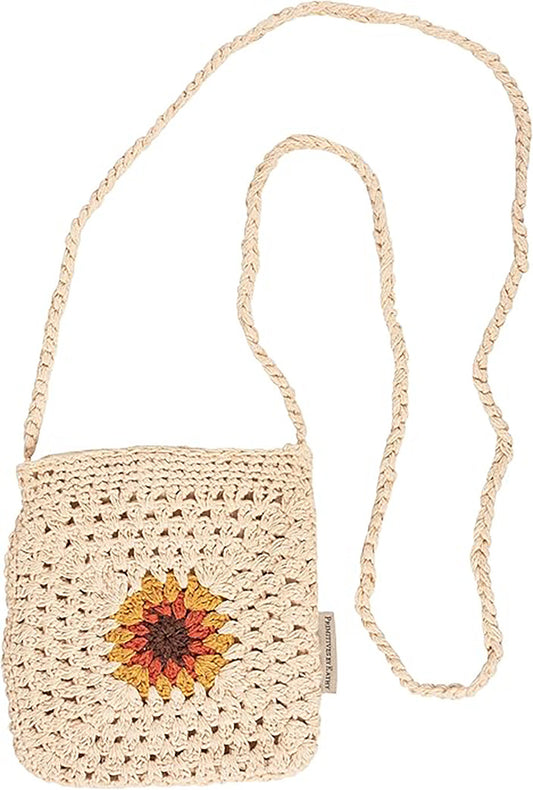 Primitives by Kathy Crossbody Bag-Crochet Style Sunflower, 8 x8 "