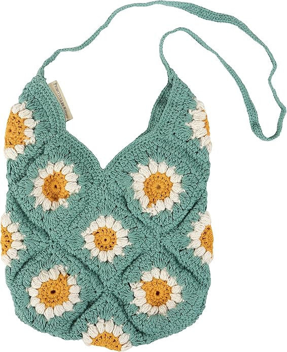 Primitives by Kathy Daisy Tote and Straps Feature a Crochet Style, 12 x 15 "