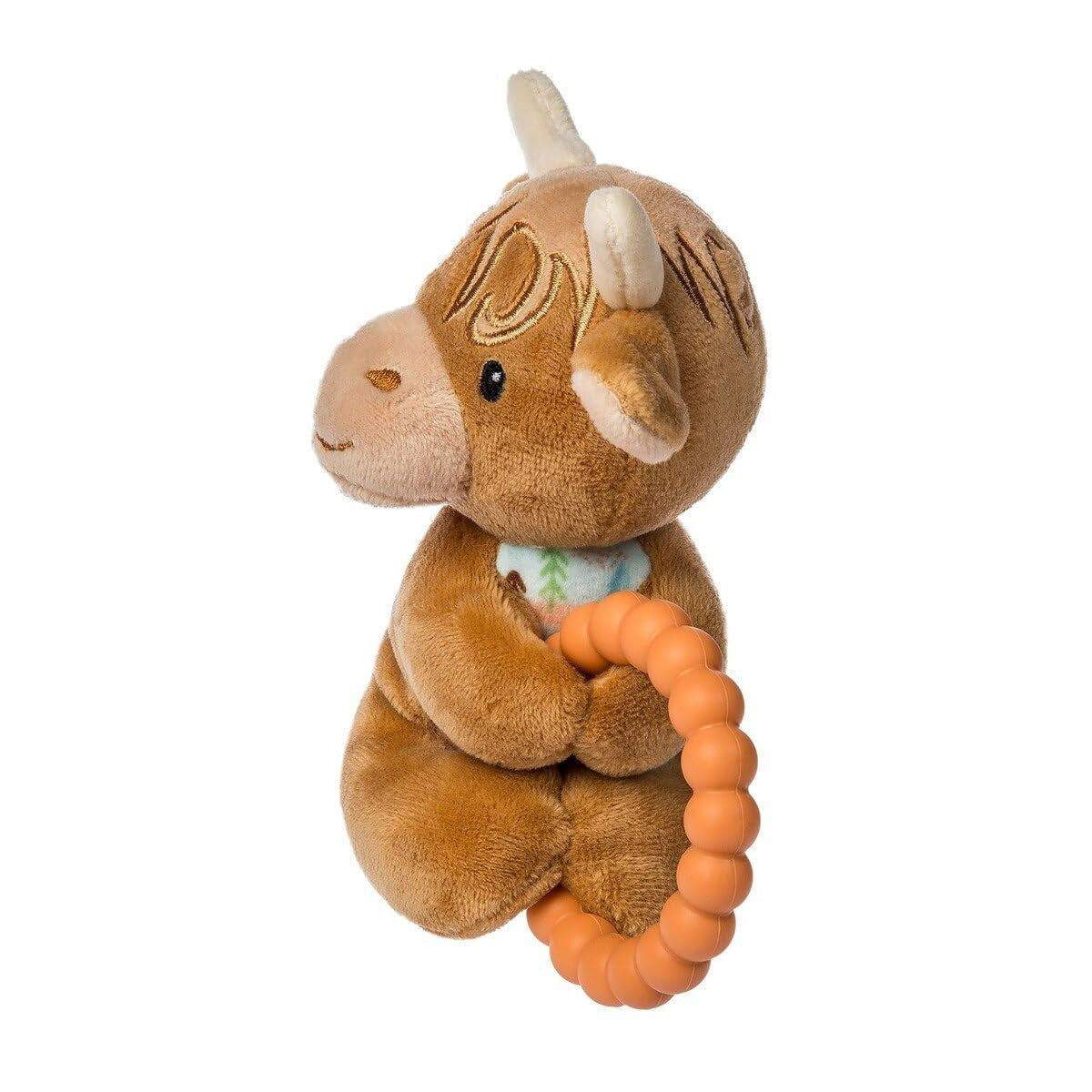Mary Meyer Soft Baby Rattle with Soothing Teether Ring, 6", Hetty Highland Cow