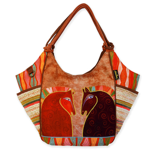 Laurel Burch Rushia & Rusty Horses Scoop Tote Bag Handbag, 21" x 5.5" x 12"