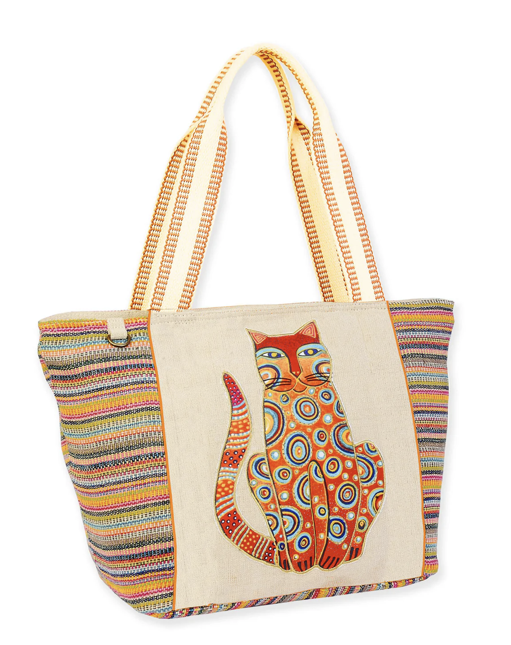Sun'N'Sand Teal Tabby Rainbow Stripes Shoulder Tote, 17'' x 5.5'' x 11.5''