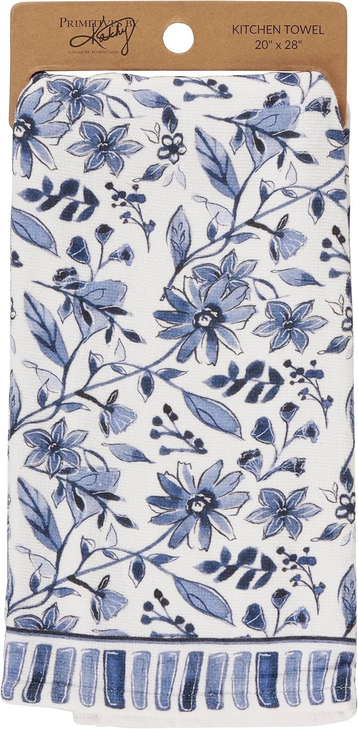 Primitives by Kathy Kitchen Towel - Blue Florals, 20" x 28"