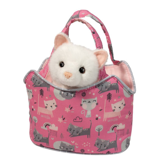 Douglas Purr-Fect Pals Sassy Sak Tote w White Cat Plush Stuffed Animal Toy, 7"