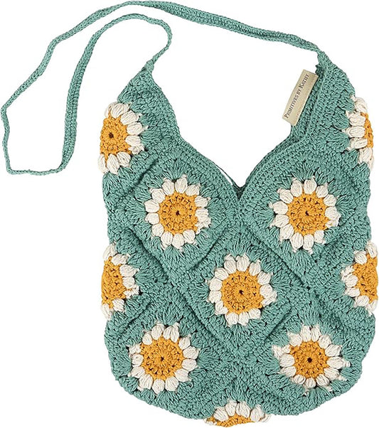 Primitives by Kathy Daisy Tote and Straps Feature a Crochet Style, 12 x 15 "