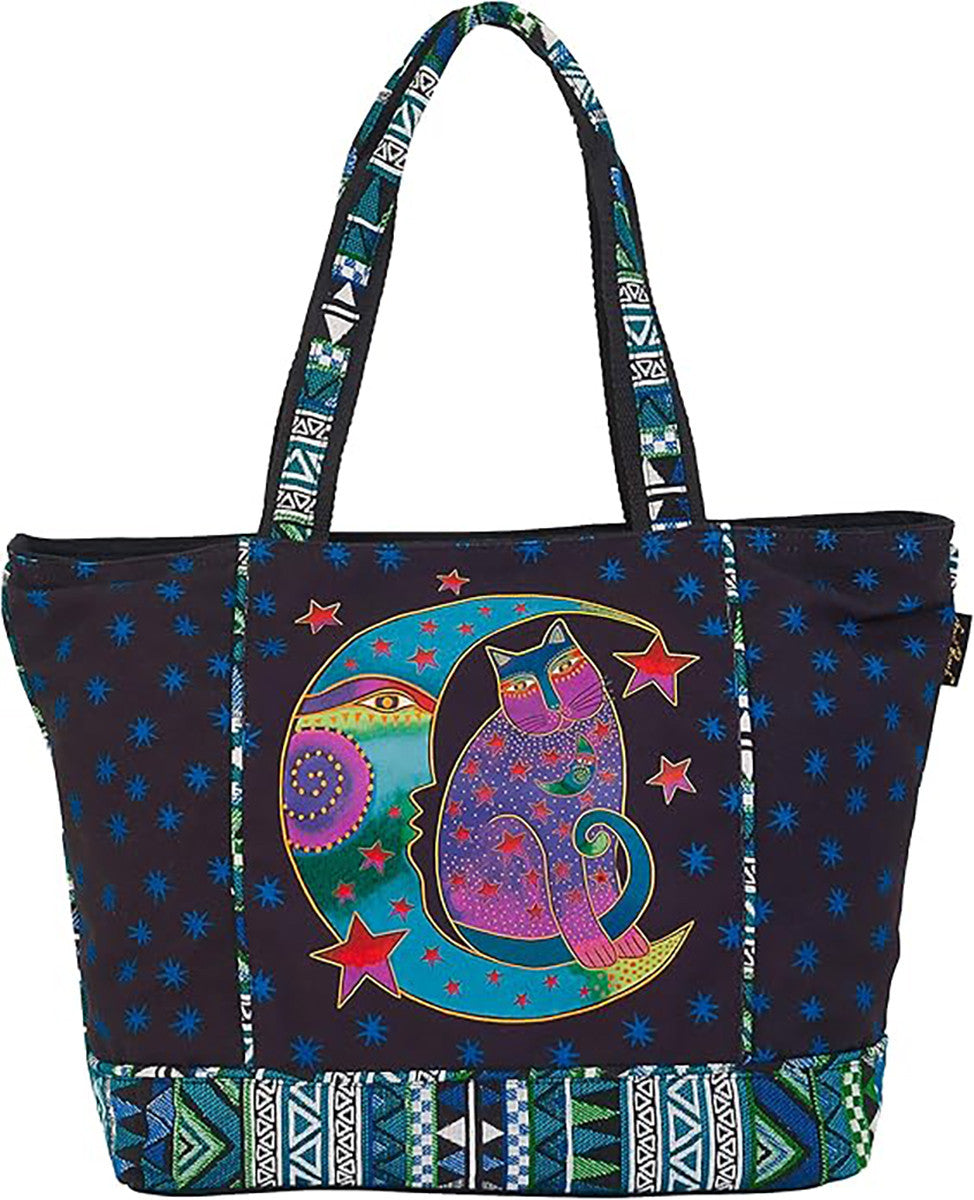 Laurel Burch Moonside Cat Feline Large Shoulder Tote,  20” x 6” x 13”
