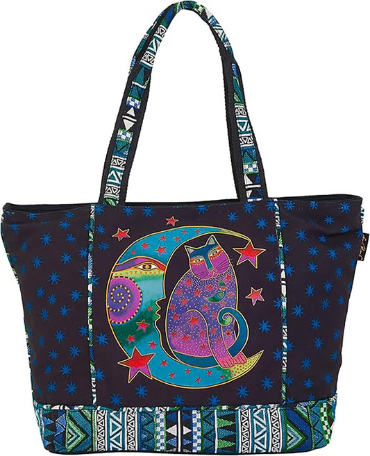 Laurel Burch Moonside Cat Feline Large Shoulder Tote,  20” x 6” x 13”