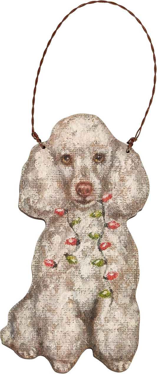 Primitives By Kathy White Poodle with Holiday Lights Wooden Christmas Ornament