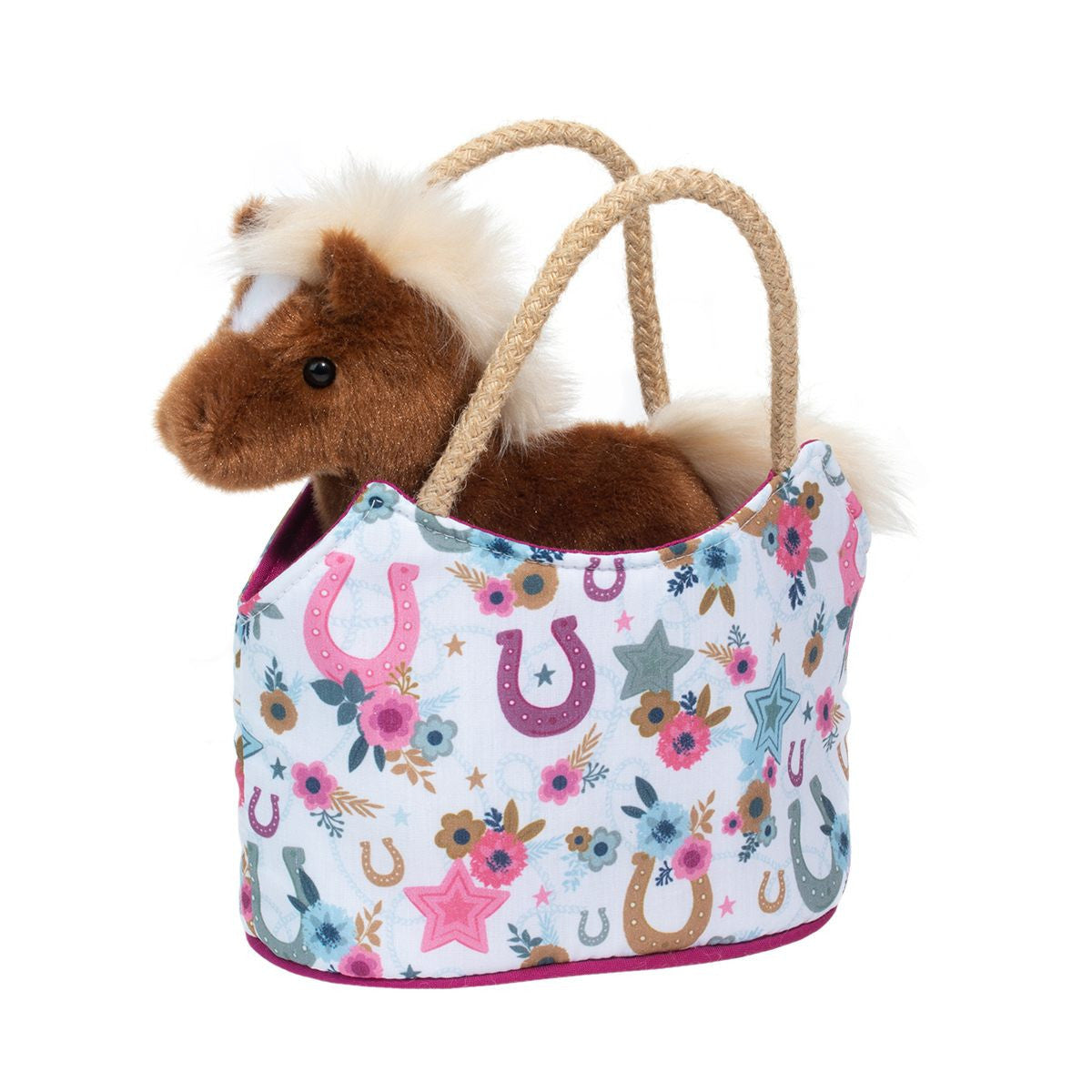 Douglas Boho Horseshoe Sassy Sak Tote with Horse Plush Stuffed Animal Toy, 7"
