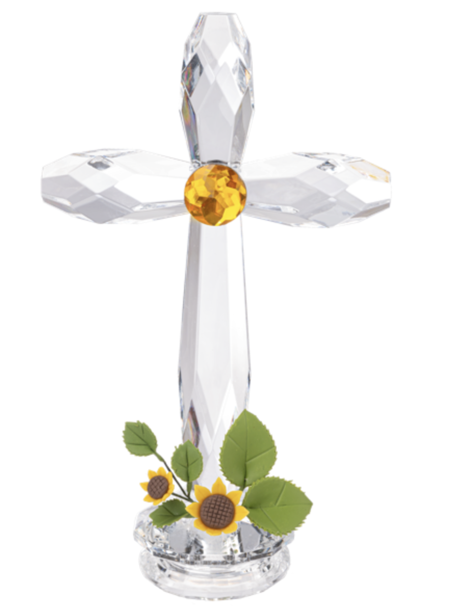 Ganz Acrylic Standing Floral Cross With Sunflowers, 7.5"