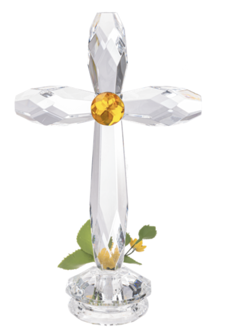 Ganz Acrylic Standing Floral Cross With Sunflowers, 7.5"