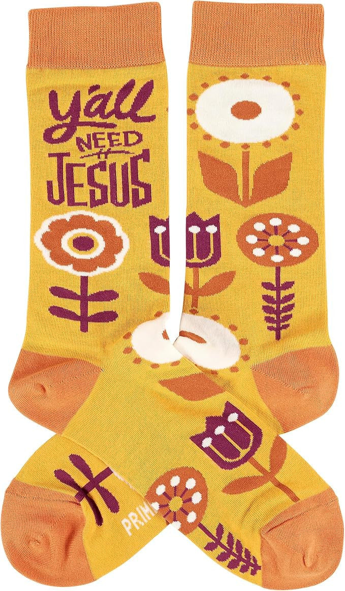 Primitives by Kathy - Y'all Need Jesus Unisex Socks, One Size