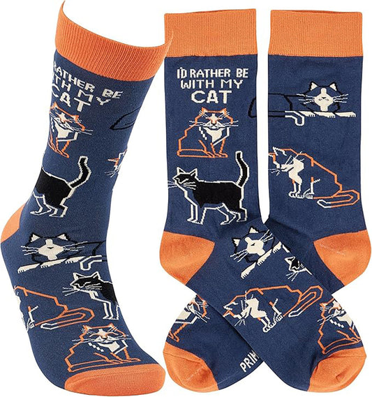 Primitives by Kathy - I'd Rather Be With My Cat Unisex Socks, One Size