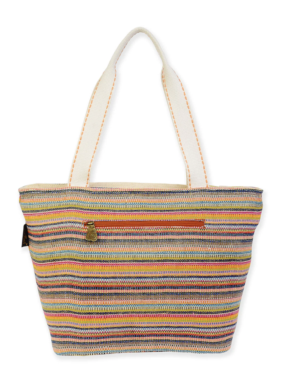 Sun'N'Sand Teal Tabby Rainbow Stripes Shoulder Tote, 17'' x 5.5'' x 11.5''