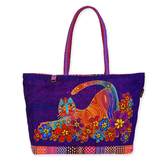 Sun'N'Sand Laurel Burch Catnificent Rainbow Flowers Tote Bag, 20 x 6 x 13 inches