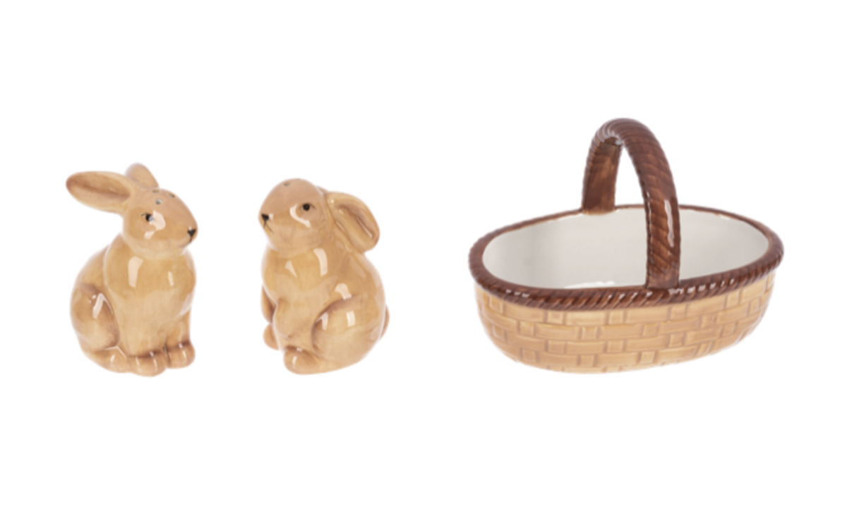 Ganz Ceramic Bunny In Basket Salt & Pepper Set (3 pc. set)