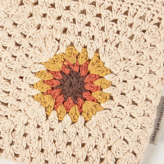 Primitives by Kathy Crossbody Bag-Crochet Style Sunflower, 8 x8 "